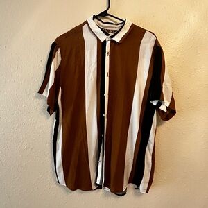 Denim & Flower Brown and White Striped Casual Button Down Shirt